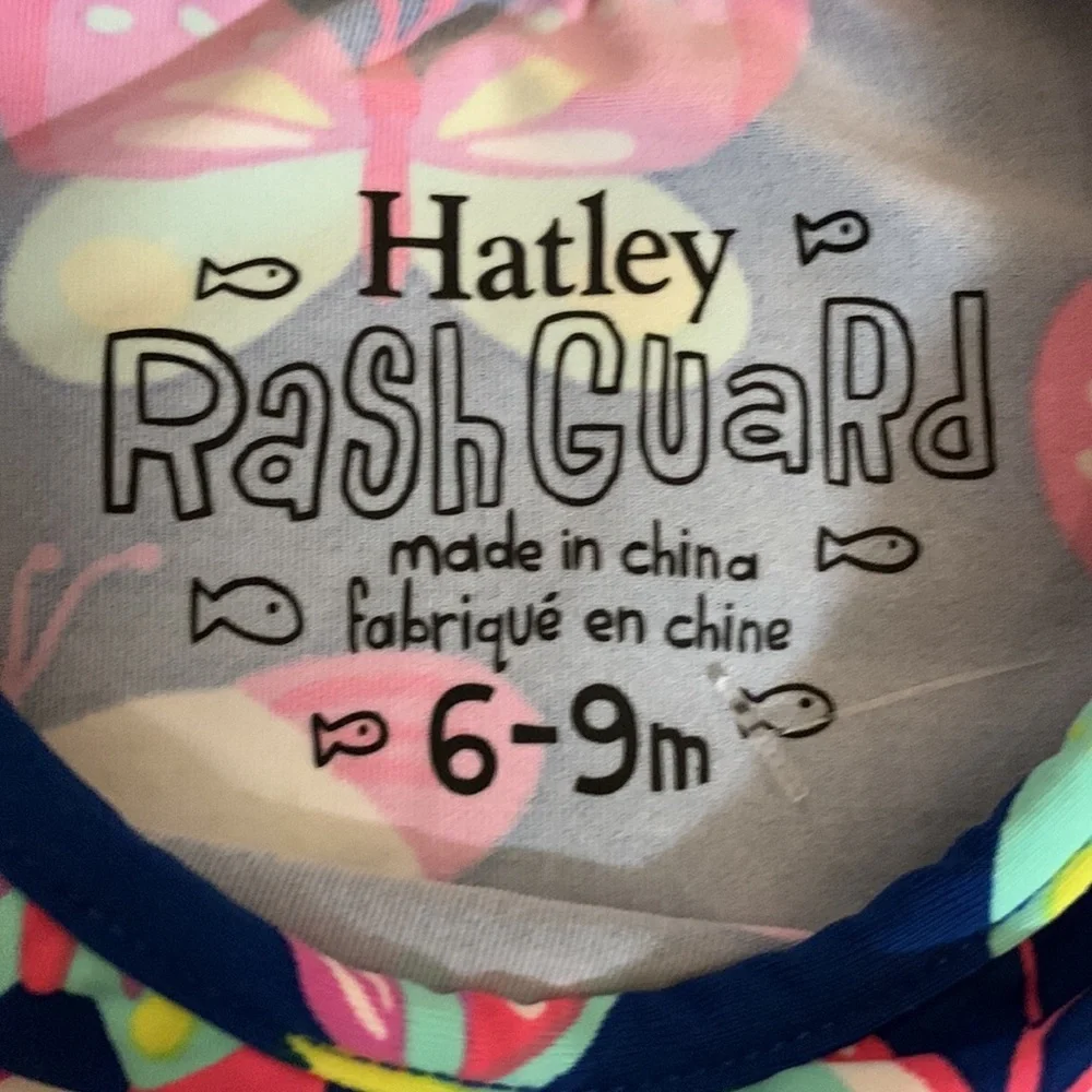 Hatley Baby Butterfly Rashguard Swim Shirt  UPF 50 6-9 Months Blue Pink New